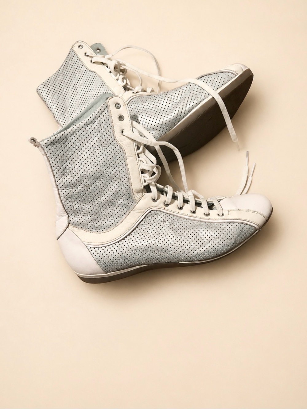 Women's Perforated Light Gray High-Top Sneakers
